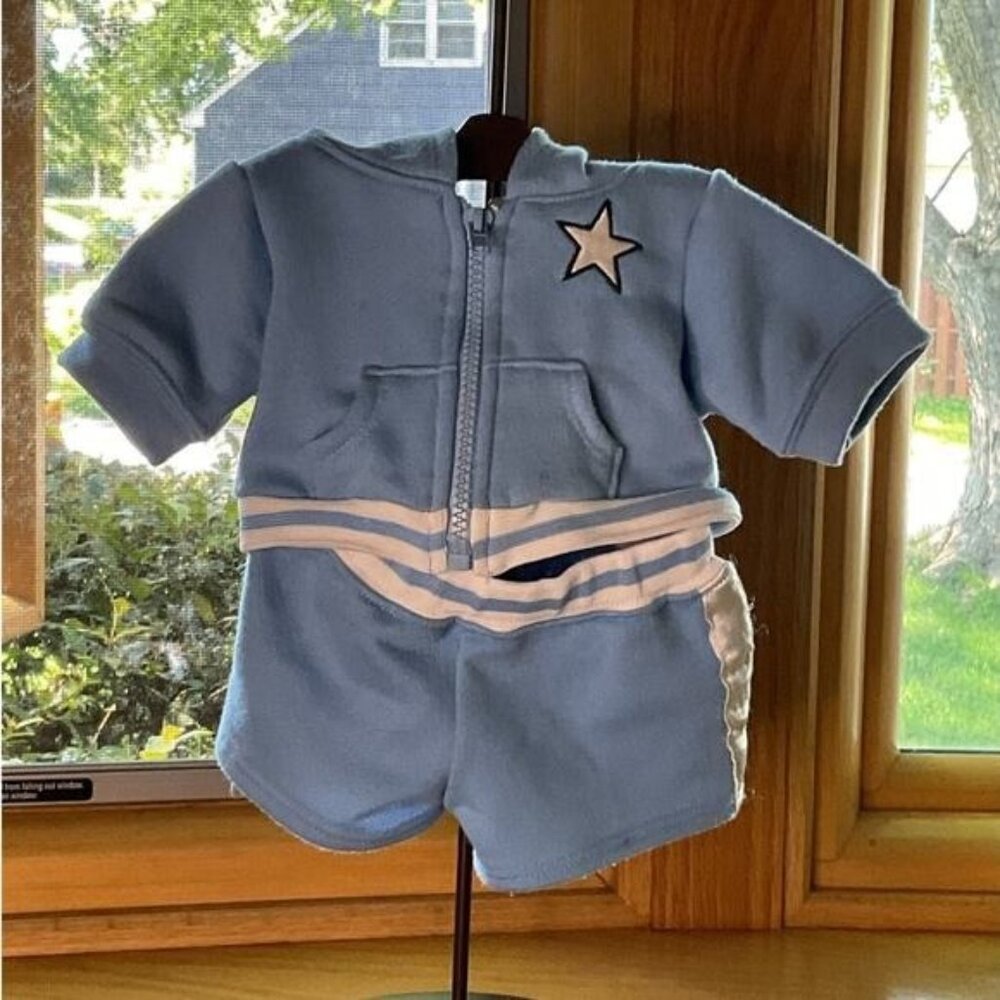 Build a Bear Blue Dance Track Suit Zipper Hoodie Shorts Blue White Stripe Star